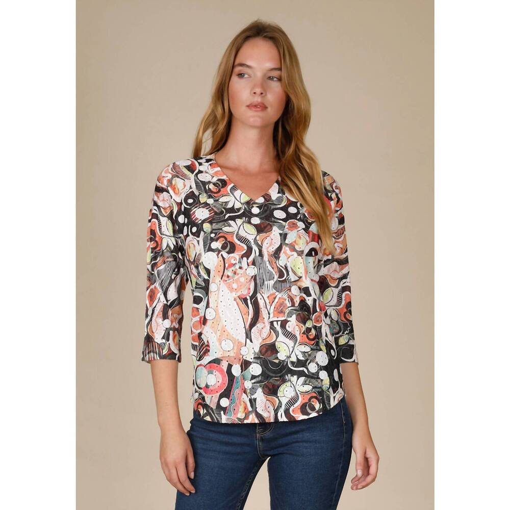 NEW INOAH gallery print eyelet top in multi